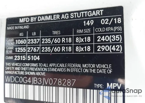 2018 Mercedes-Benz Glc 300 from USA, damaged, VIN WDC0G4JB3JV078287